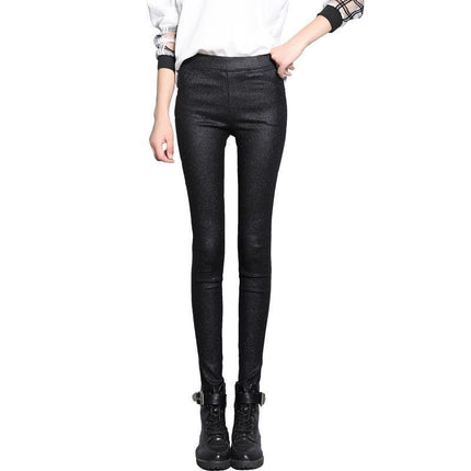 Women's Leggings for Outerwear 2025 Autumn and Winter New Style Gold High-Waisted Matte Frosted Pants Thickeneded Warm Leather Pants for Women