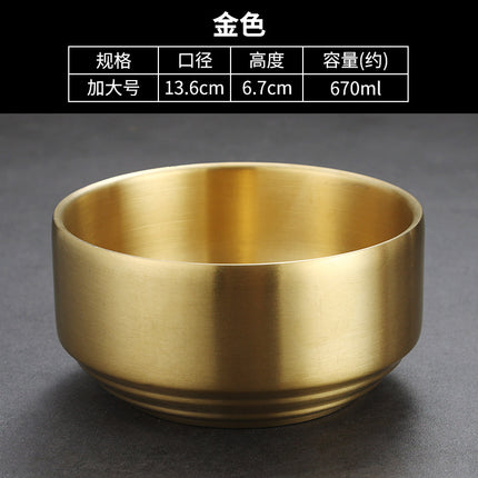 Korean-style Stainless Steel Bowl Rice Bowl Soup Bowl 304 Children's Thickened Small Bowl Anti-scalding Commercial Golden Belt Cover Bowl