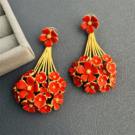 Oscar European and American Mid-Century Style Oil Dripping Enamel Bouquet Shape Brass 925 Silver Needle Niche Design Unique Earrings for Women