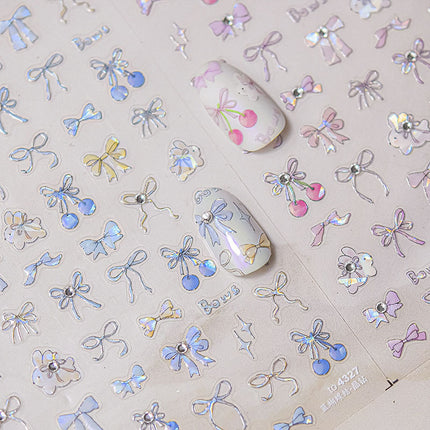 Crystal Diamond Shell Light Blue Pink Bow Nail Art Sticker Tomoni Japanese Style 5D Cherry Nail Sticker Decoration