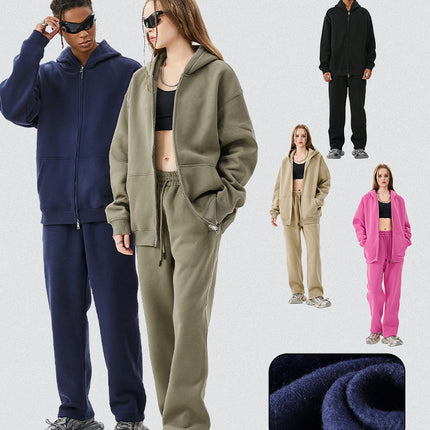 Tilani Men's Autumn and Winter Velvet Thickeneded Hooded Cardigan Sweatshirt Sweatpants American Fashion Brand Youth Hoodie Suit