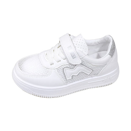 Children's White Sneakers, Mesh Breathable Sports Shoes, Soft-Soled School Summer Girls' Sneakers with Velcro, Suitable for Spring and Autumn Activities