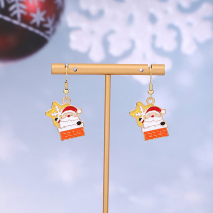 Cross-border personality Christmas series elk gingerbread earrings European and American cartoon oil Santa Claus earrings