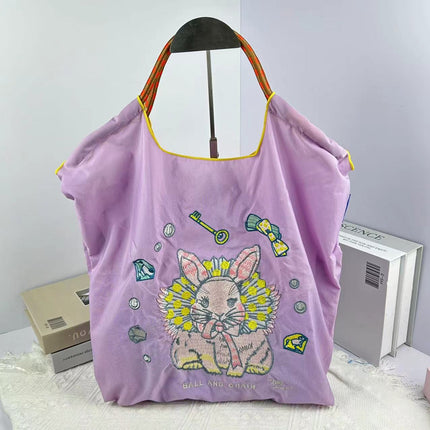 High-Quality Japanese-Style Ball Chain Eco-Friendly Shopping Bag Nylon Fabric Embroidered Floral Tote Nylon Canvas Bag