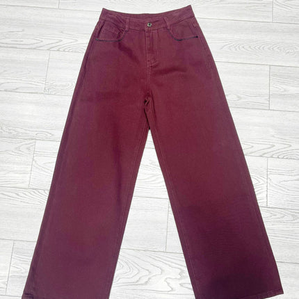 Ankola Red Wide Leg Jeans Women's Autumn High Waist Narrow Style Laid-back Style Straight Pants Tall Lengthened Mop Pants