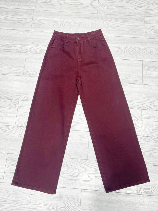 Ankola Red Wide Leg Jeans Women's Autumn High Waist Narrow Style Laid-back Style Straight Pants Tall Lengthened Mop Pants
