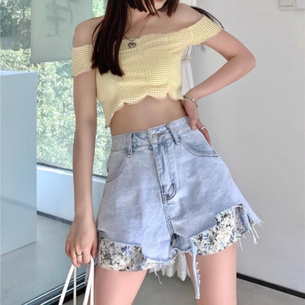 Blue Ripped Denim Shorts Women's Summer Hot Girl Trendy ins2025 New High Waist A- line Wide Leg Hot Pants