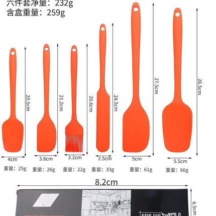 Factory in stock silicone baking 6-piece one-piece silicone scraper spatula oil brush household baking tools suit