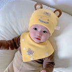 Round-eared bear fetal cap + saliva towel yellow / One size fits all (0-12 months)