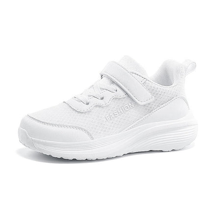 Teenagers' New Autumn Velcro Children's Sneakers, Breathable and Comfortable Mesh Classic White Shoes for Campus Students