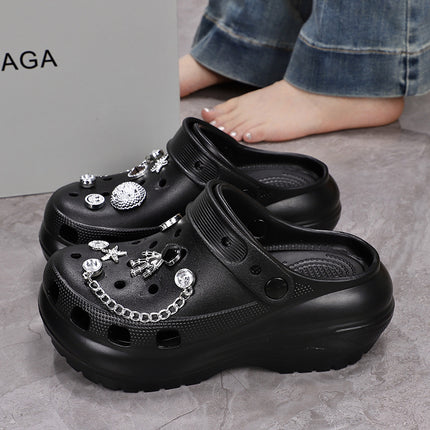 Cave Shoes Women's Elegant High-end Outer Wear 2024 Summer Fashion DIY Crystal Bear Beach Indoor Two-Wear Sandals and Slippers