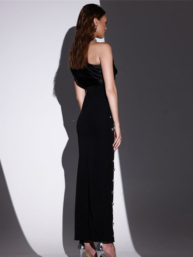 Spring 2025 New Bandage dress Elegant Elegant Fashion Design Oblique Shoulder with Diamond Hip Dress