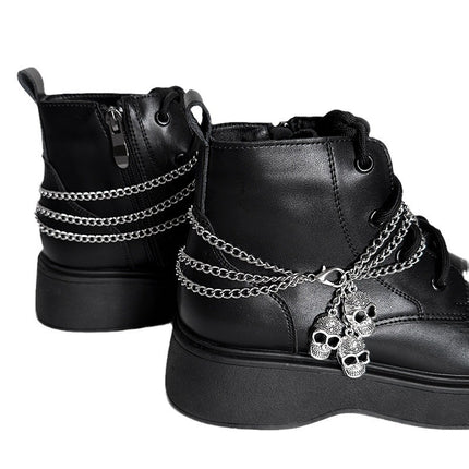 Punk Hip-Hop Skull Multi-Layer Titanium Steel Shoe Chain Trendy Cool Personality Martin Boots Exaggerated Halloween Ghost Head Shoe Accessories