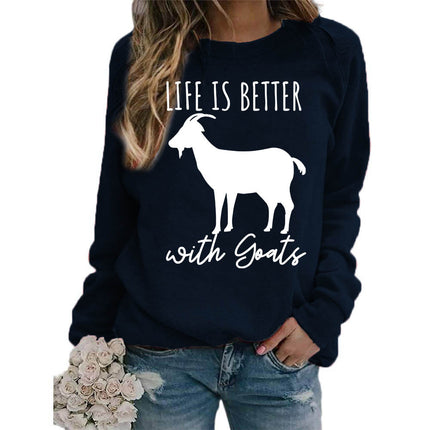 Foreign trade source life is better sheep printed round neck jacket sweater European size ladies coat long sleeve cross-border