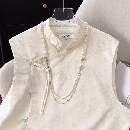 2025 New Summer New Chinese Style National Style Buckle Jacquard Top Gaming Tang Suit Two-piece Tea Suit