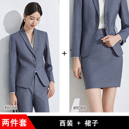 Blue Three-button Small Suit suit Women's Professional Dress Jewelry Shop Beauty Salon High-end Hotel Front Desk Work Clothes