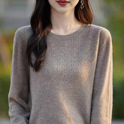 First-Line Garment Knitwear Women's Round Neck Hollow Pullover Base Shirt Autumn and Winter Inner Loose Long-Sleeved Outer Wear Sweater