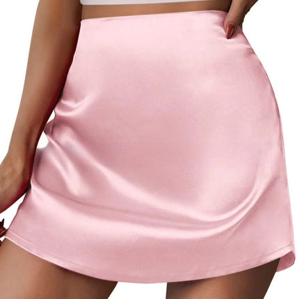 Cross-Border Amazon New Satin Skirt Women's Mini A-Line Skirt Pleated Skirt High Waist Satin Skirt
