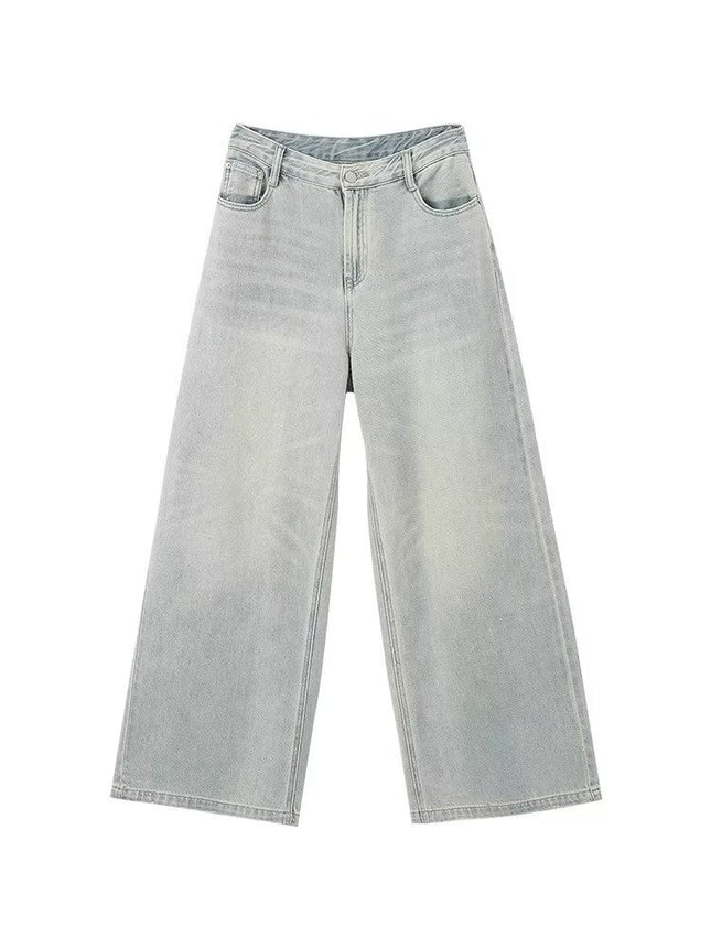 American Retro High Waist Jeans Women's Spring and Autumn Loose Mop Pants Straight Leg Pants Fashionable All-match Wide Leg Pants
