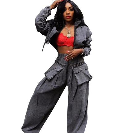 Ts1288 Cross-Border Supply New European and American Clothing Casual Loose Denim Suit