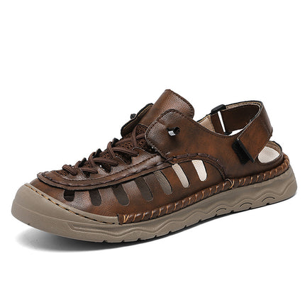 Men's Soft Leather Hollow Hole Shoes, Trendy Driving Deodorant, Anti-Slip Soft Sole Toe-Cap Breathable Slippers, Summer Driver Sandals