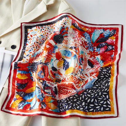 100% Silk Scarf Spring New Black Silkworm Silk 53cm Small Square Scarf Advanced Sense White Scarf
