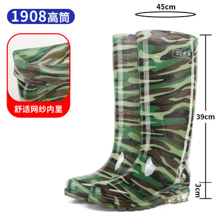 Double-Layer Black Mid-High Rain Boots with Labor Protection, Cow Tendon Sole, Non-Slip Rubber Shoes for Rainy Days, Outdoor Work Shoes for Men, Water Shoes