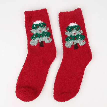 Winter New Christmas Socks Women's Cartoon European and American Winter Christmas Socks Coral Fleece Floor Socks Sleep Socks