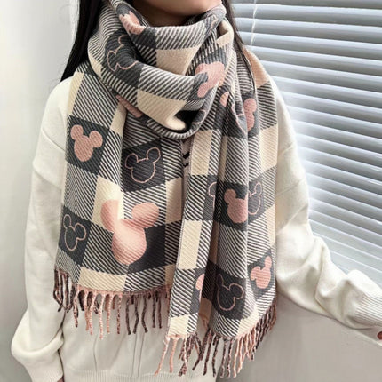 Autumn and Winter Scarf for Women, Double-Sided Plaid Heart Fashion Korean Version Trendy Versatile Thickened Dual-Use Neck Warmer Shawl Harajuku Style