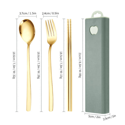 304 Stainless Steel Convenient Tableware Fork, Spoon and Chopsticks Three-Piece Set Outdoor Travel Student Storage Box Tableware Set