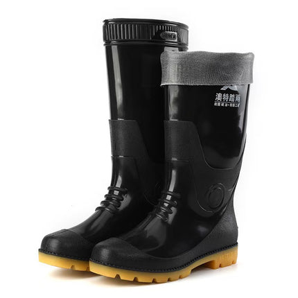 Rain Boots Aote Stepping High-Top Men's 808 Black Thickeneded High-Top Labor Protection Rain Boots Construction Site Work Waterproof Water Boots