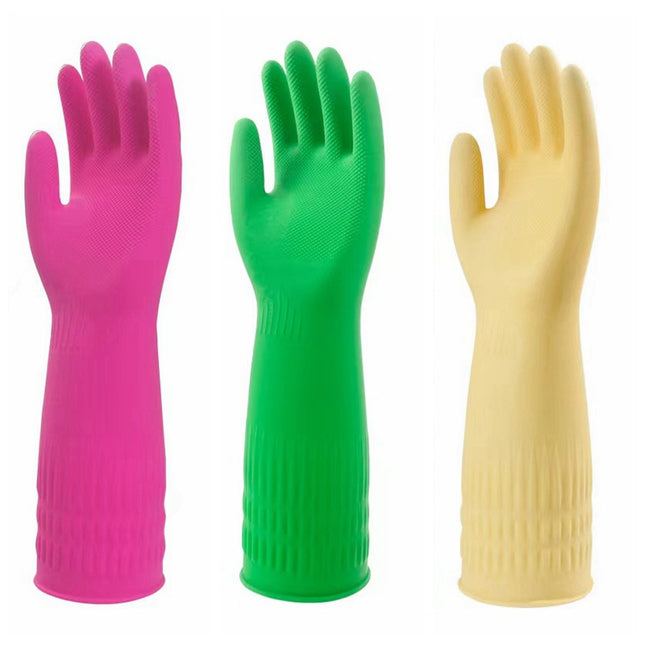 38cm Extended Rubber Gloves for Household Chores, Dishwashing, Kitchen Use, Durable, Thickened Latex, Waterproof, Non-Slip, Cleaning, Laundry