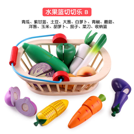 Wooden Children's Play-house Simulation Fruit and Vegetable Cutting Music Baby Kitchen Cutting Watch Game Vegetable in stock