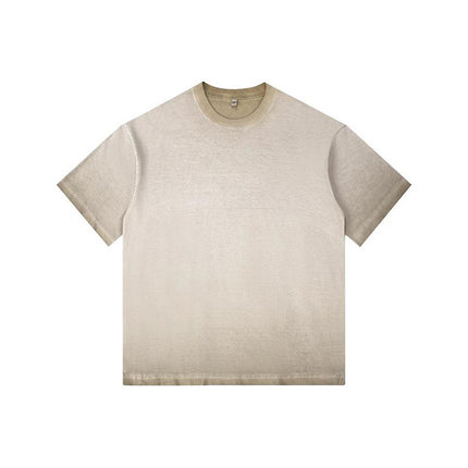2025 Cross-Border Trendy Brand Gradient Washed and Distressed Men's and Women's 350g Heavy Cotton Loose Shoulder Slip Shoulder T-Shirt Suit