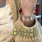 New chinoiserie combination bell burgundy bracelet