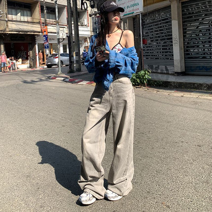 American Style Retro Wide Leg Jeans Women's 2025 Spring and Summer High Waist Loose Dosing All-match Straight Jeans Women