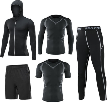 Fitness clothing five-piece men's fitness clothing elastic sports tights quick-drying base training elastic clothing gym