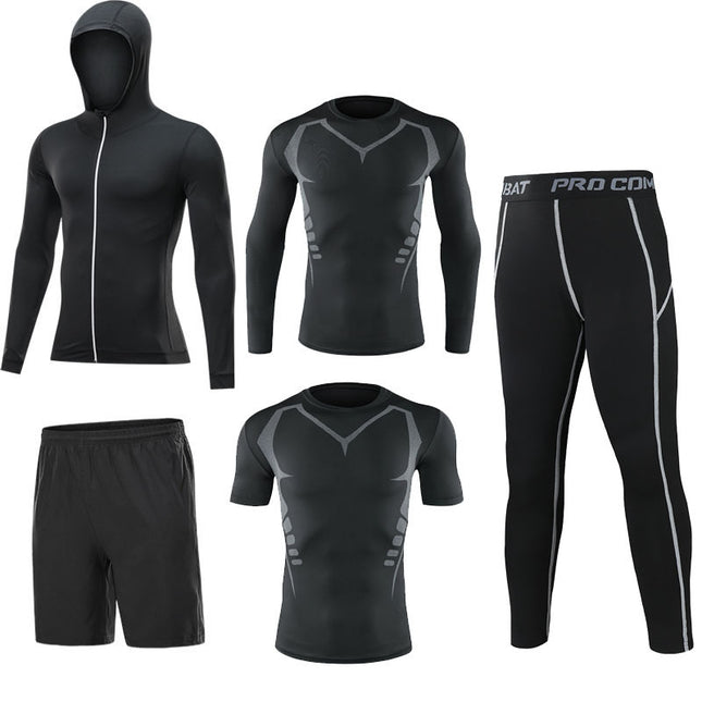 Fitness clothing five-piece men's fitness clothing elastic sports tights quick-drying base training elastic clothing gym