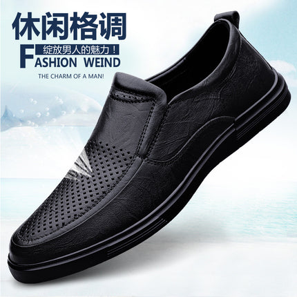 Cross-border plus size Business Casual Leather Shoes Men's Flat Driving Shoes Slip-on Lazy Shoes Middle-aged Four Seasons Cowhide Men's Shoes