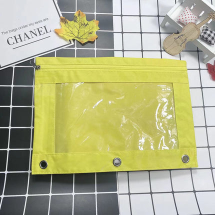 Three-Hole Oxford Cloth Pencil Case Document Bag Large Capacity Loose-Leaf Storage Bag Office Cross-Border Transparent Colorful Student Cute