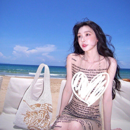 Source Manufacturer Sexy Yi Mengling Same Style Hot Girl Bikini Split Swimsuit Women's Mesh See-Through Printed Long Style