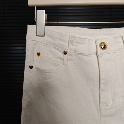 White Micro-Lam Jeans Women's Winter Latest Thin Velvet High Waist Slim-Fit Slimming Simple All-Match Horn Mop Pants