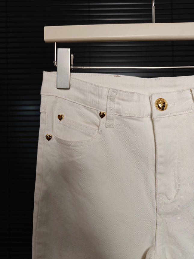 White Micro-Lam Jeans Women's Winter Latest Thin Velvet High Waist Slim-Fit Slimming Simple All-Match Horn Mop Pants