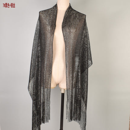 2024 new European and American style sexy flat long beard solid color sunscreen shawl scarf fashion ladies split towel