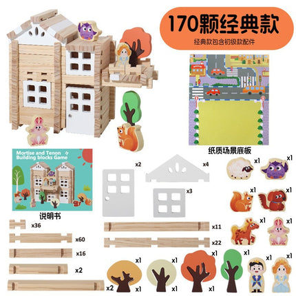 Luban mortise and tenon building blocks children's handmade diy gift Chinese architecture wooden structure hut educational toys