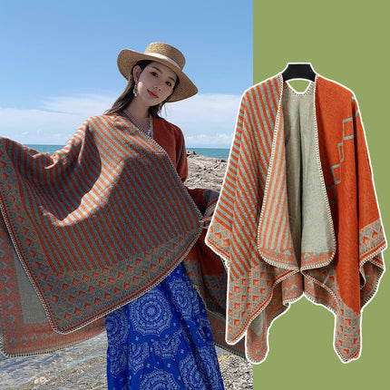 Bohemian Split Towel Warm Shawl Thickened Xizang Northwest Desert Windproof Cape Women's Travel