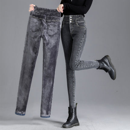 Super High Waist Jeans Women's Skinny 2024 Autumn and Winter New Fashionable fleece-lined Thickened Slimming Tall Pencil Pants