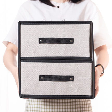 Cross-border Fabric Two-layer Drawer Storage Box Washable Imitation Cotton and Linen Bra Underwear Storage Box