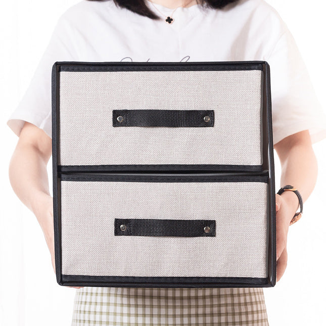 Cross-border Fabric Two-layer Drawer Storage Box Washable Imitation Cotton and Linen Bra Underwear Storage Box