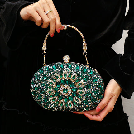 Cross-border Fashion Diamond-encrusted Sunflower Bag Dinner Portable Oval Bag Shiny Rhinestone Gift Bag